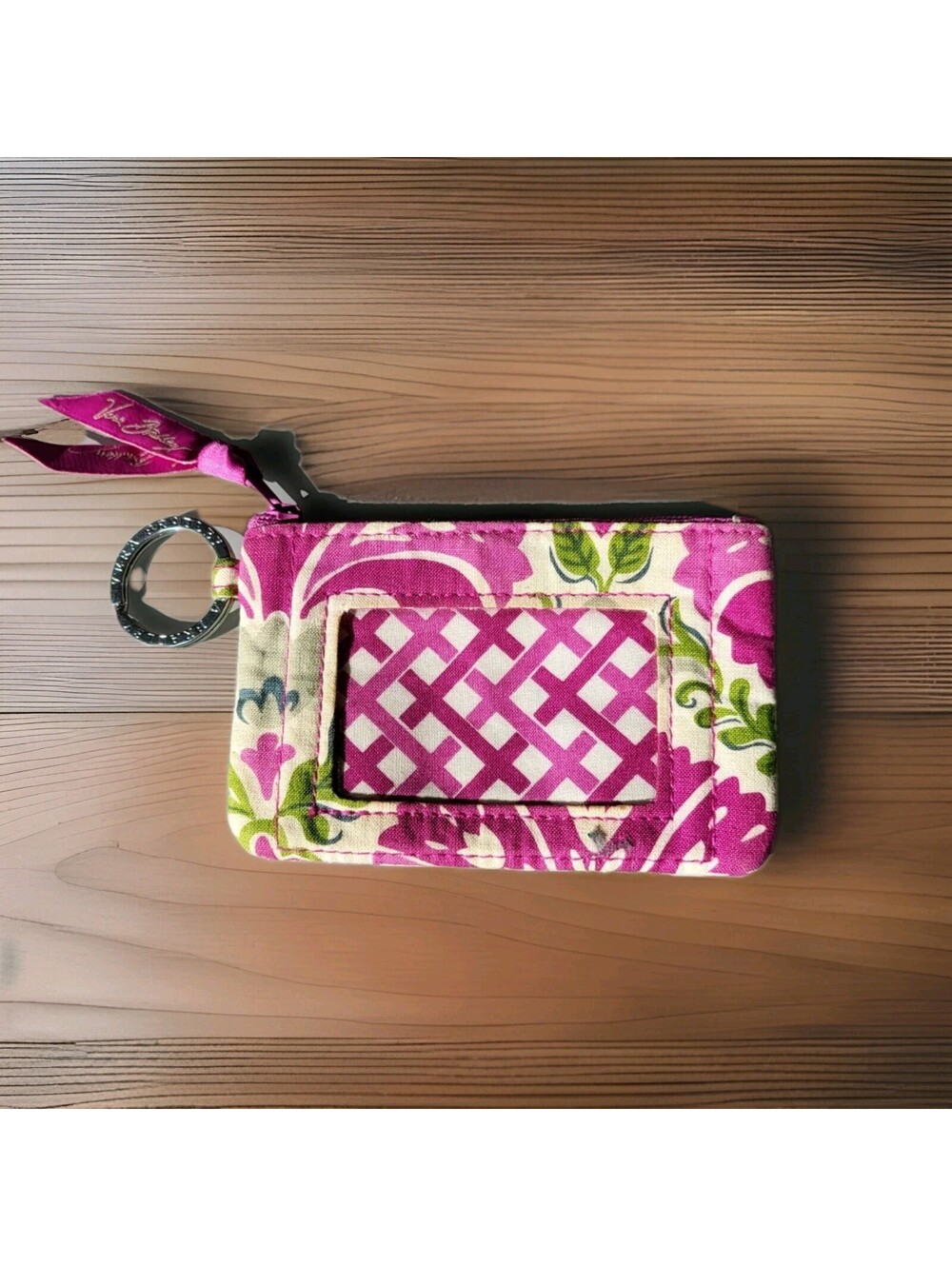 Vera Bradley Wristlet Paisley Meets Plaid Coin Purse Wallet with Key Ring EUC